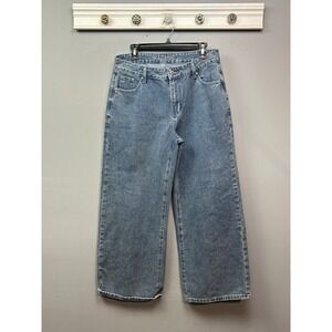 JFORJUSTIFY Womens Wide Leg Crop Jeans Denim Blue Size L